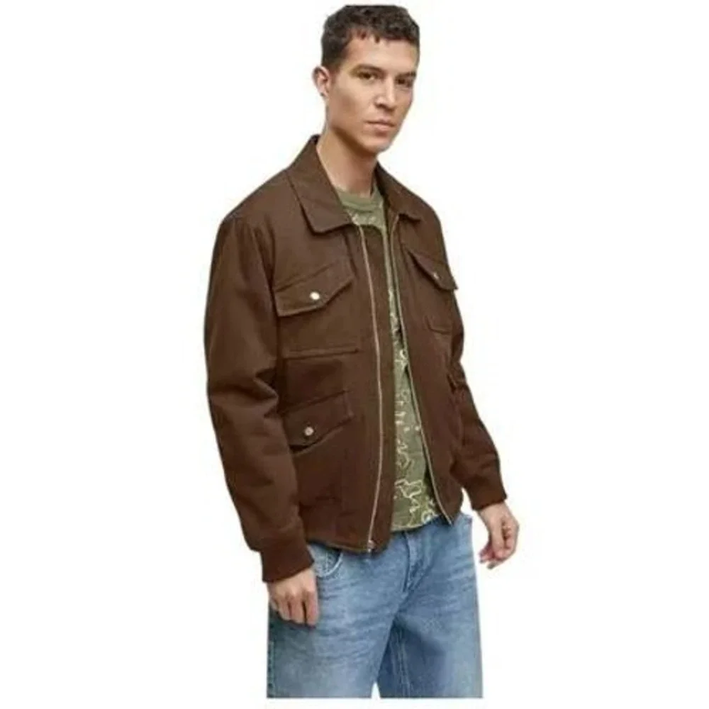 Mode of One Mens Multi Pocket Bomber Jacket Dark Walnut Brown XL 100194438MN
